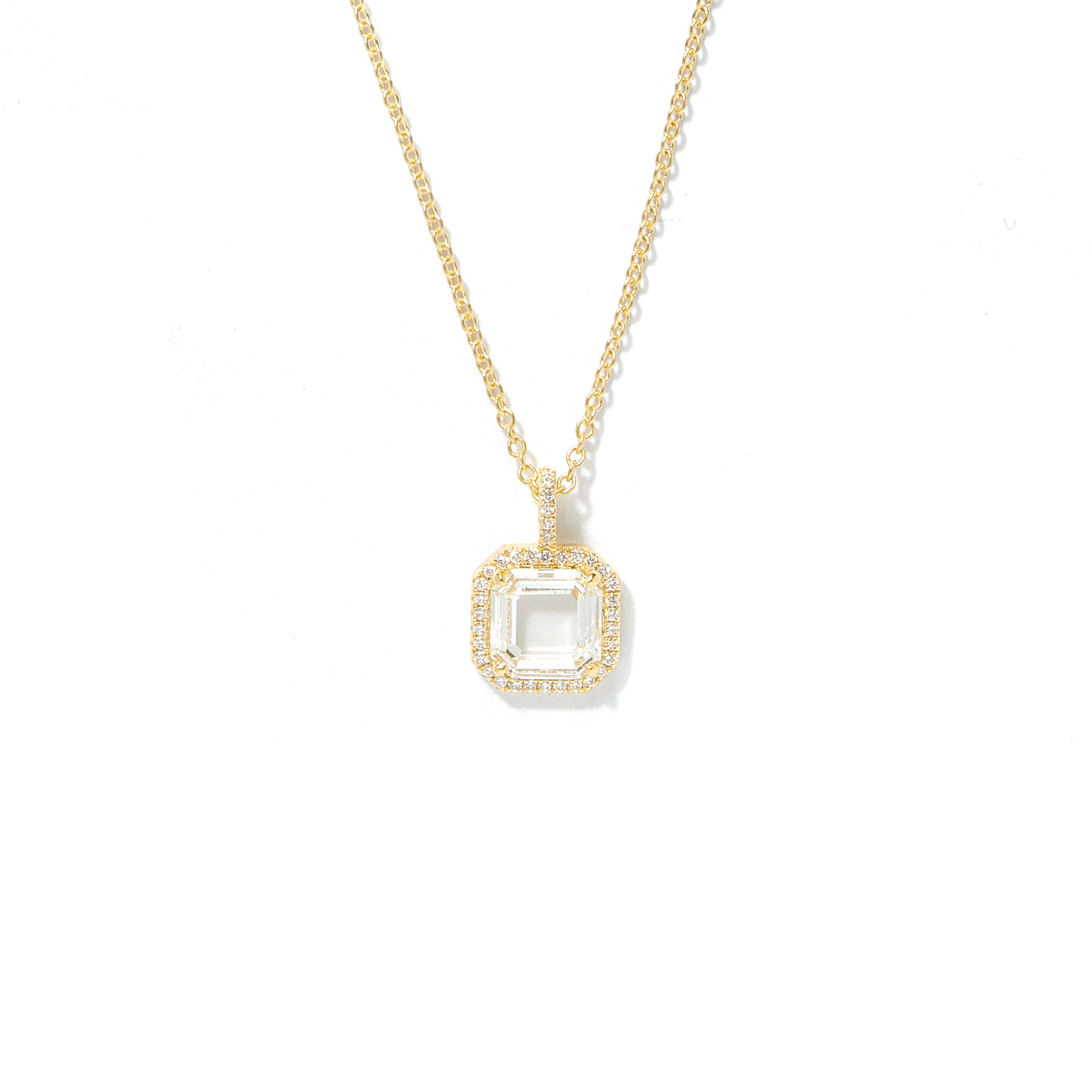 Radiant Prism Pendant  in 18K Yellow Gold with 0.60ct White Portrait Cut Diamond and White Diamond Pavé