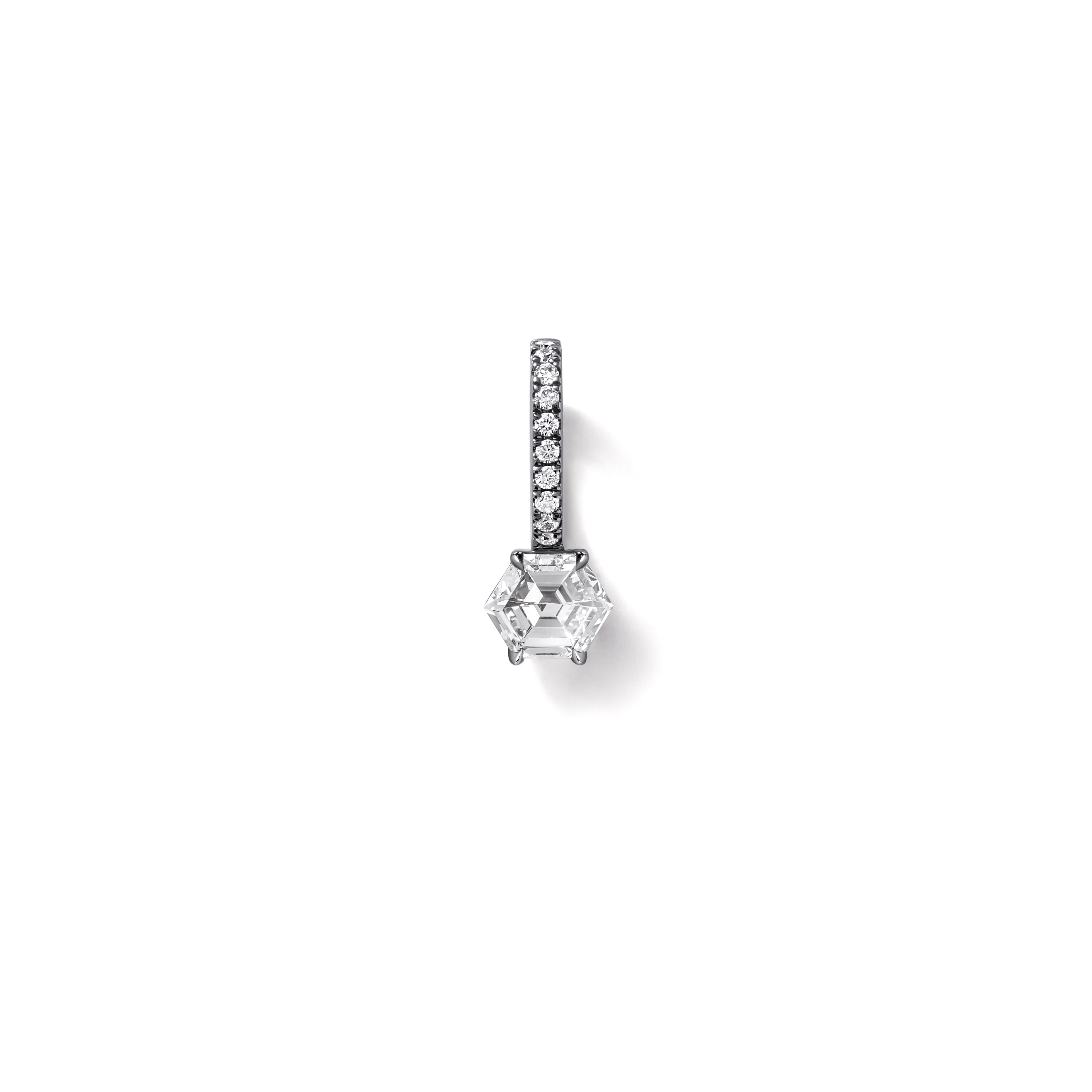 Hexagon Charm in 18K Blackened White Gold with 0.32ct Hexagon Shaped White Diamond and White Diamond Pavé