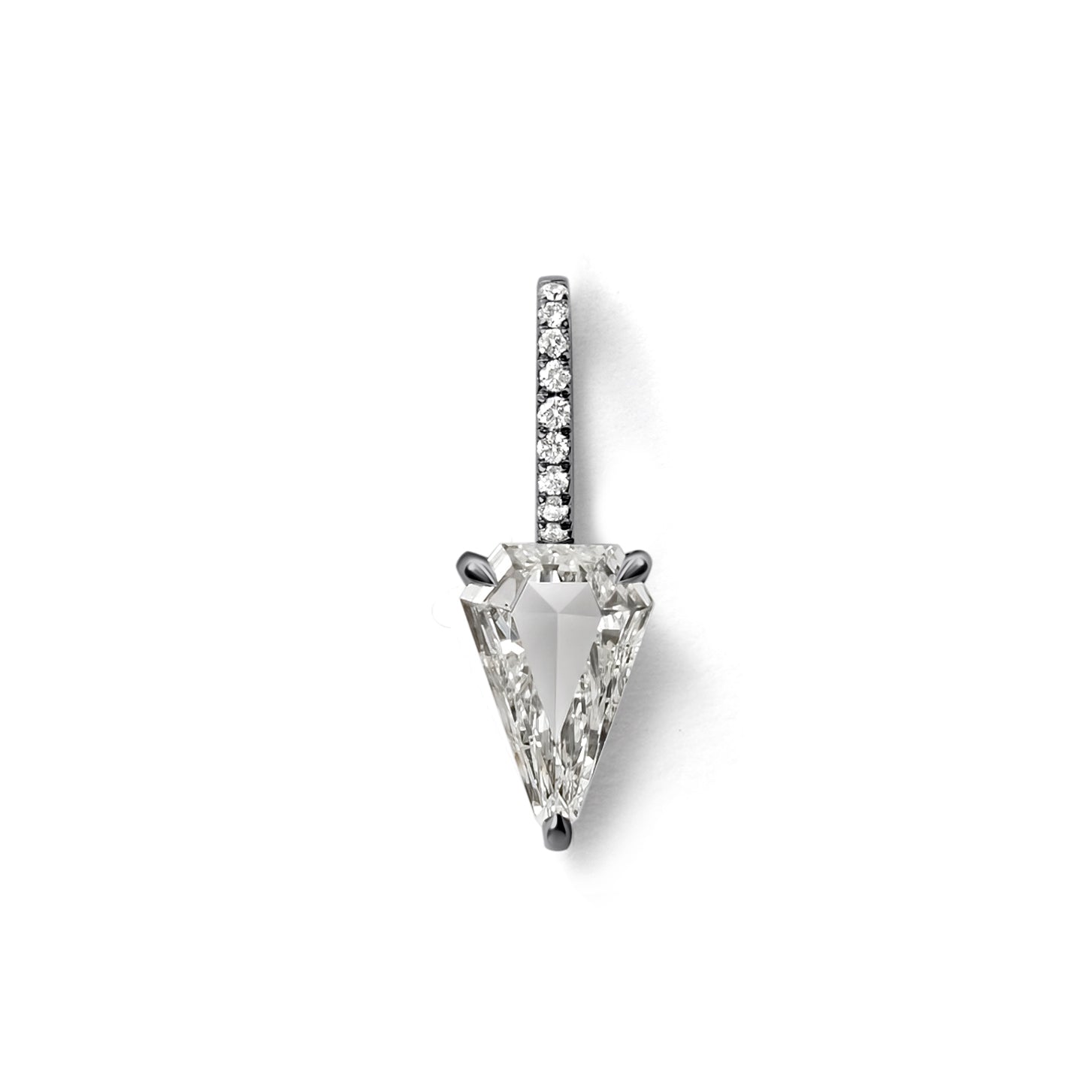 Shield Charm in 18K Blackened White  Gold with 0.72ct Elongated Shield Shaped White Diamond and White Diamond Pavé