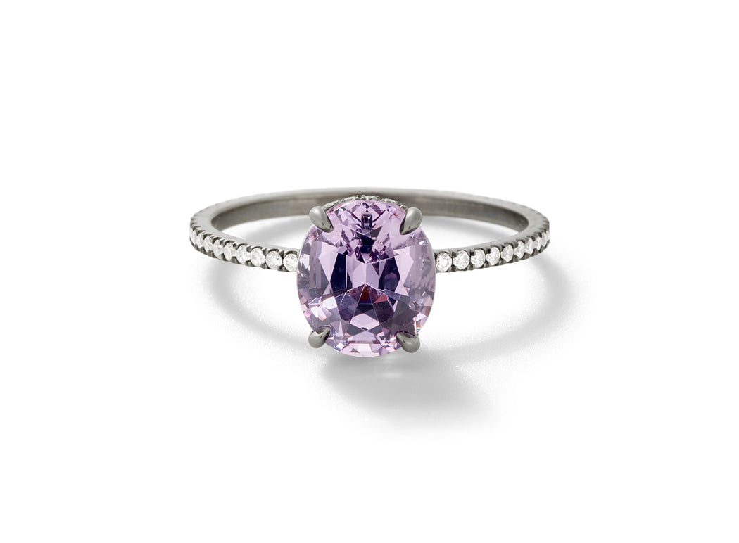 Muse with Oval Spinel in 18k Blackened White Gold with 2.03ct Lavender Spinel Oval and White Diamond Pavé