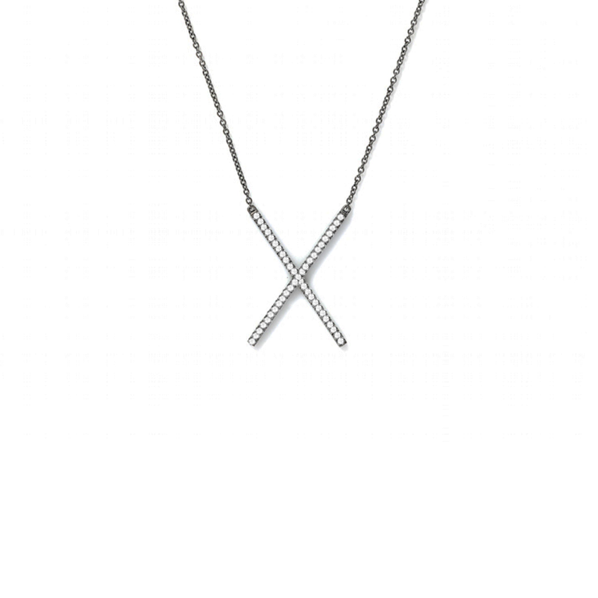 X Necklace - Large in 18K Blackened White Gold with White Diamonds