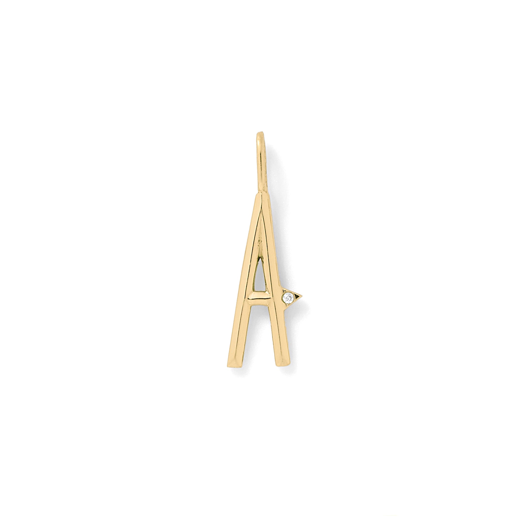 Beveled Initial Charm in 18K Yellow Gold with White Diamonds with Bevel Detail