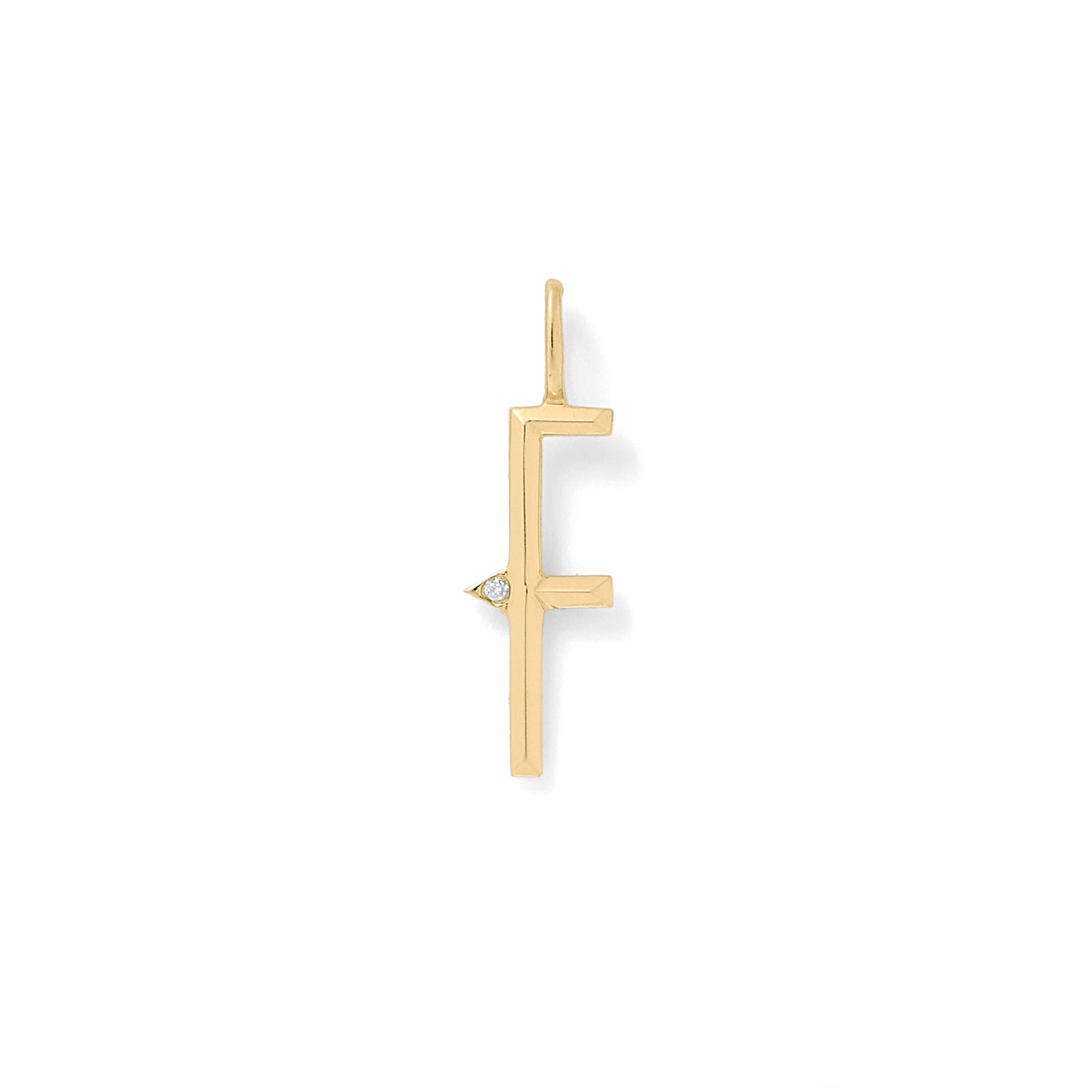 Beveled Initial Charm in 18K Yellow Gold with White Diamonds with Bevel Detail