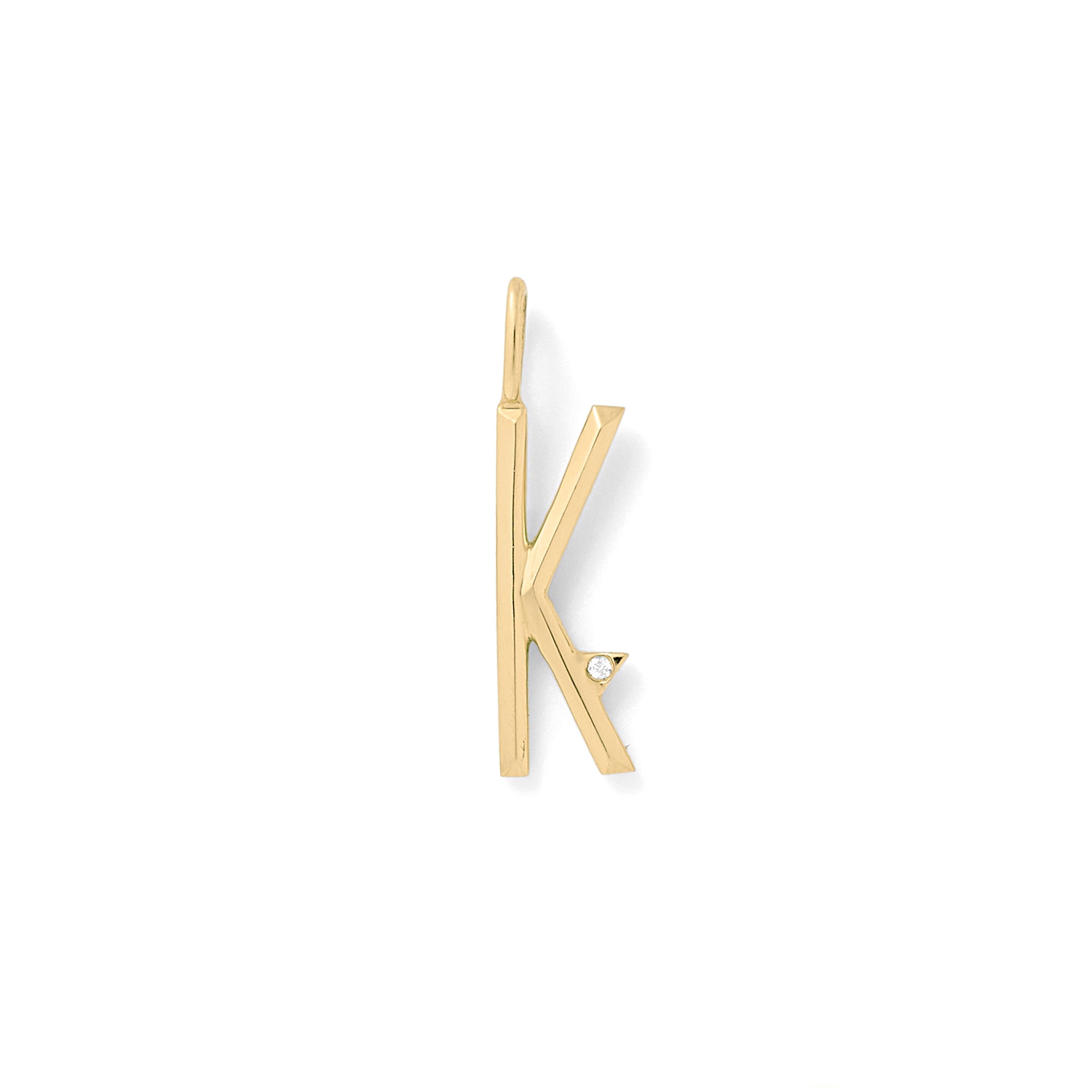 Beveled Initial Charm in 18K Yellow Gold with White Diamonds with Bevel Detail