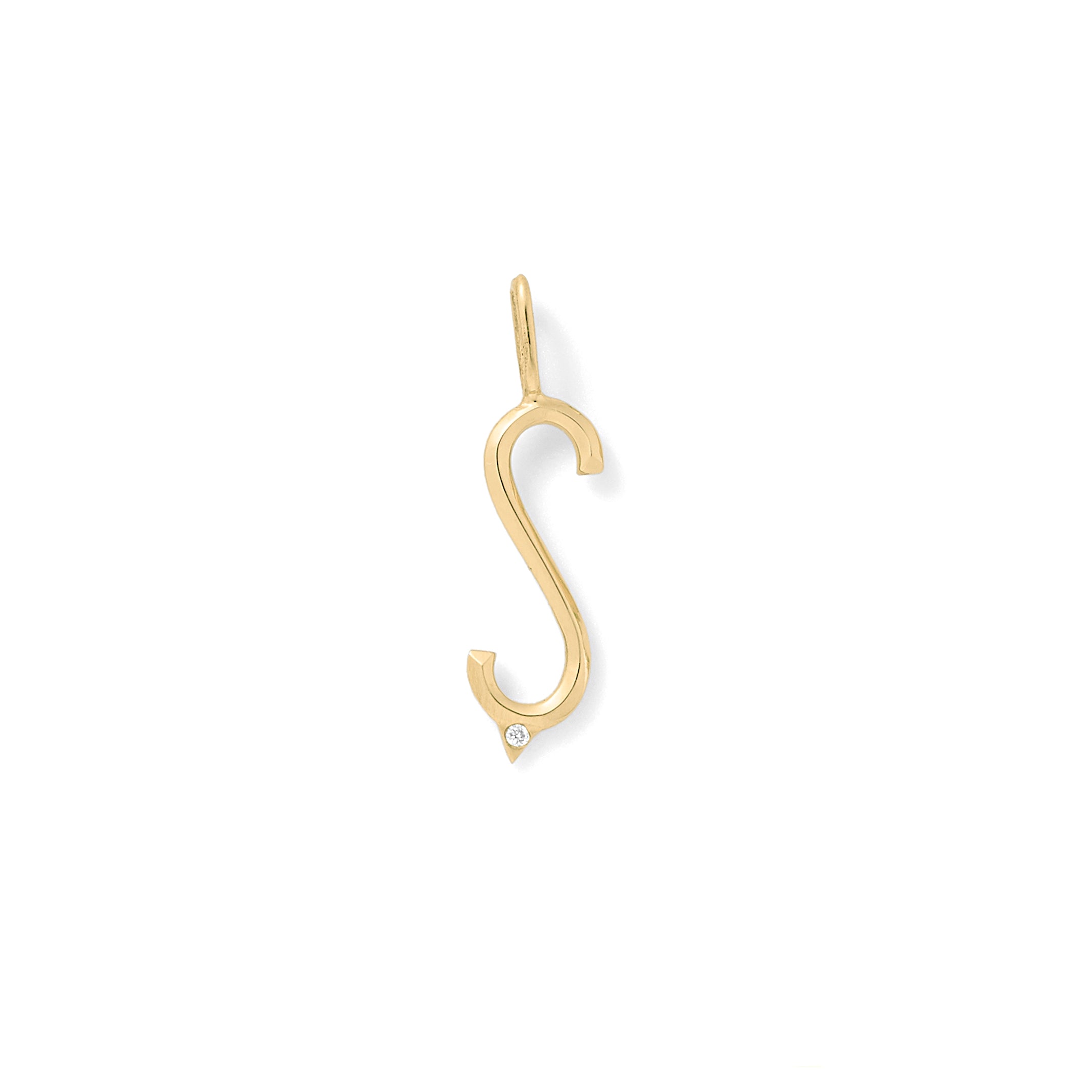 Beveled Initial Charm in 18K Yellow Gold with White Diamonds with Bevel Detail