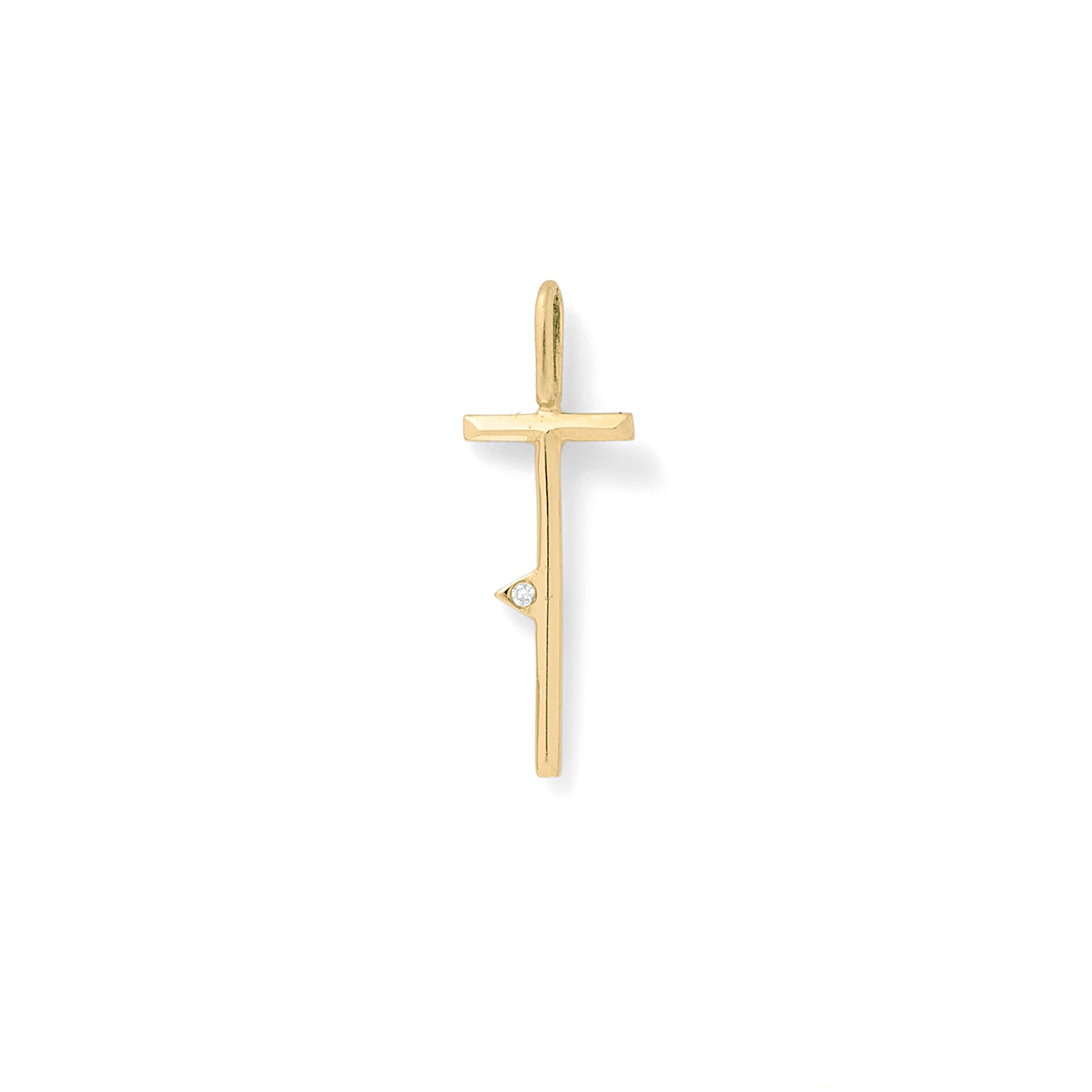 Beveled Initial Charm in 18K Yellow Gold with White Diamonds with Bevel Detail