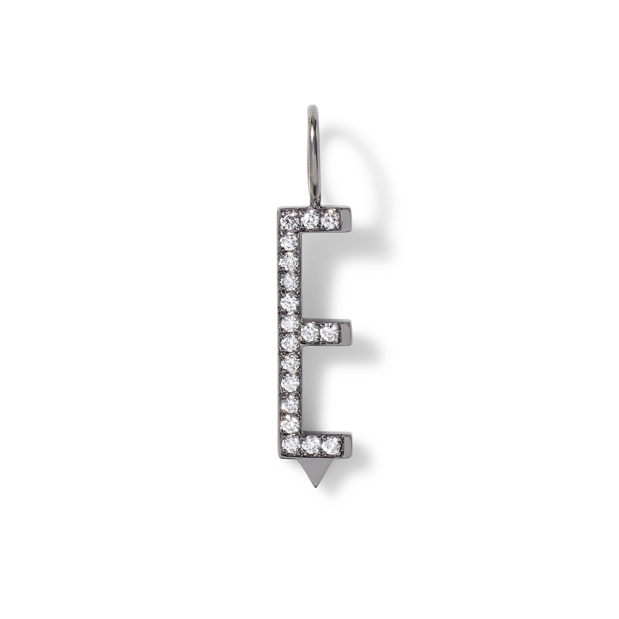 Large Diamond Initial Charm in 18K Blackened White Gold with White Diamonds