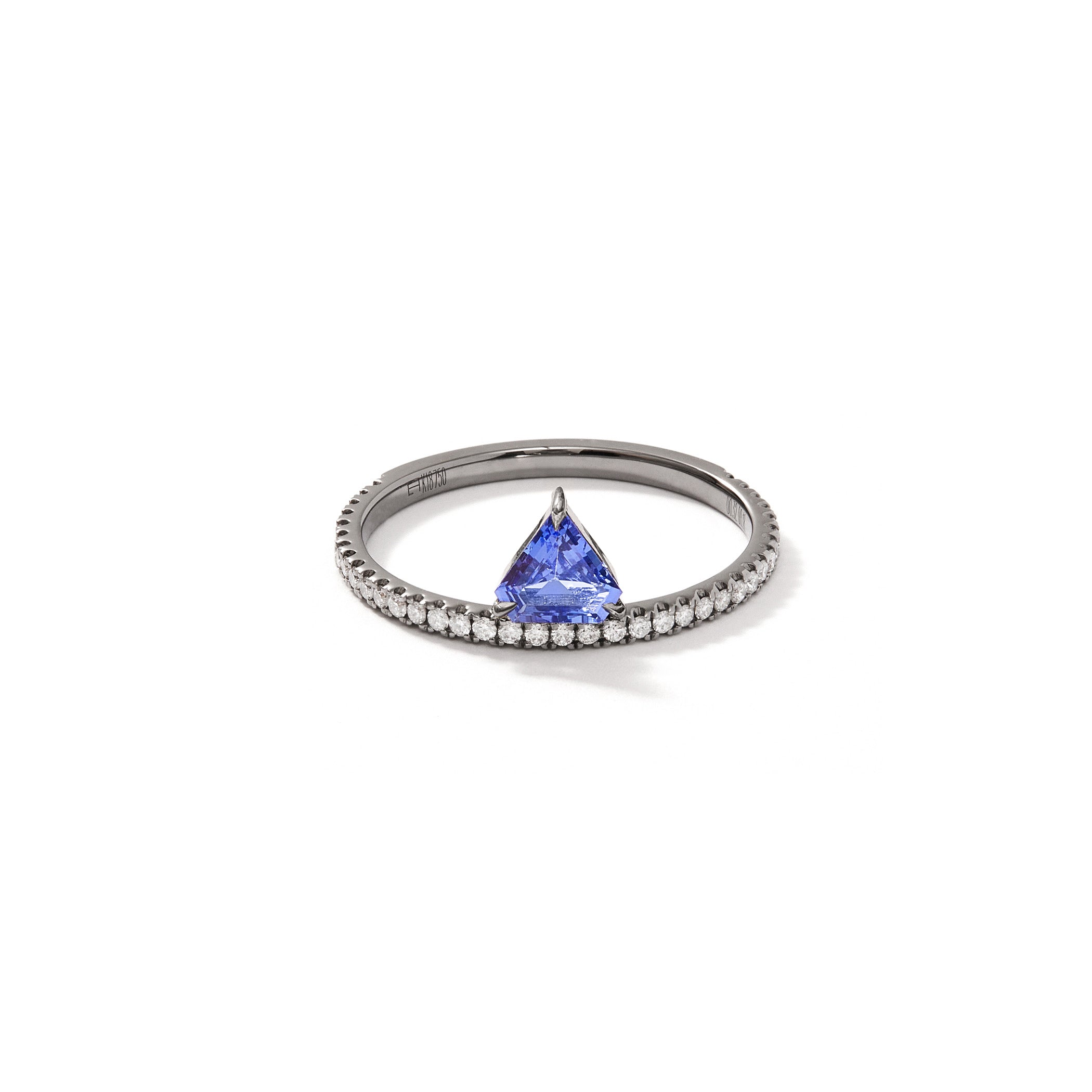 Kent Offset Ring in 18K Blackened White Gold with 0.50ct Tanzanite Shield and White Diamond Pave