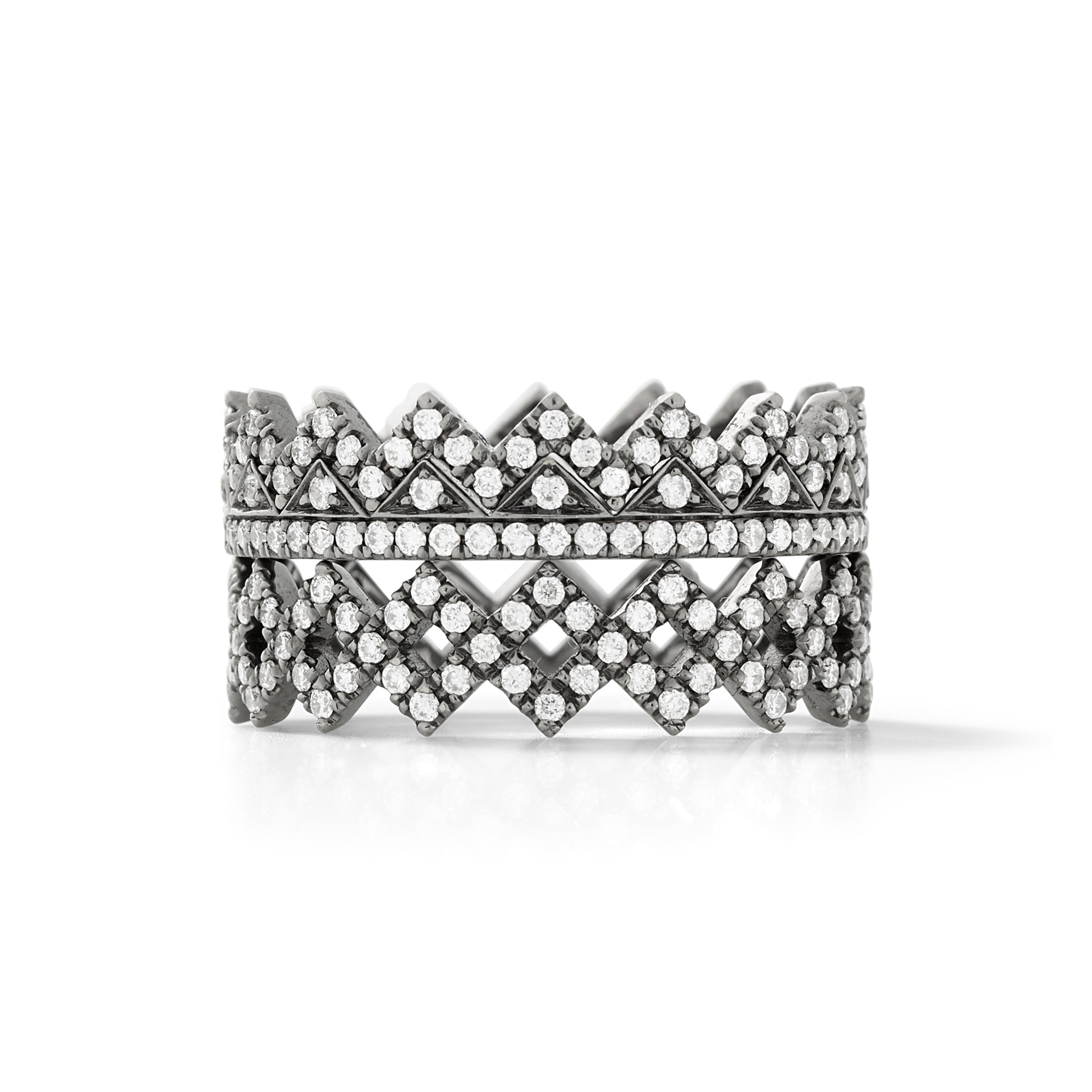 Ziggy Ring  in 18K Blackened White Gold with White Diamonds