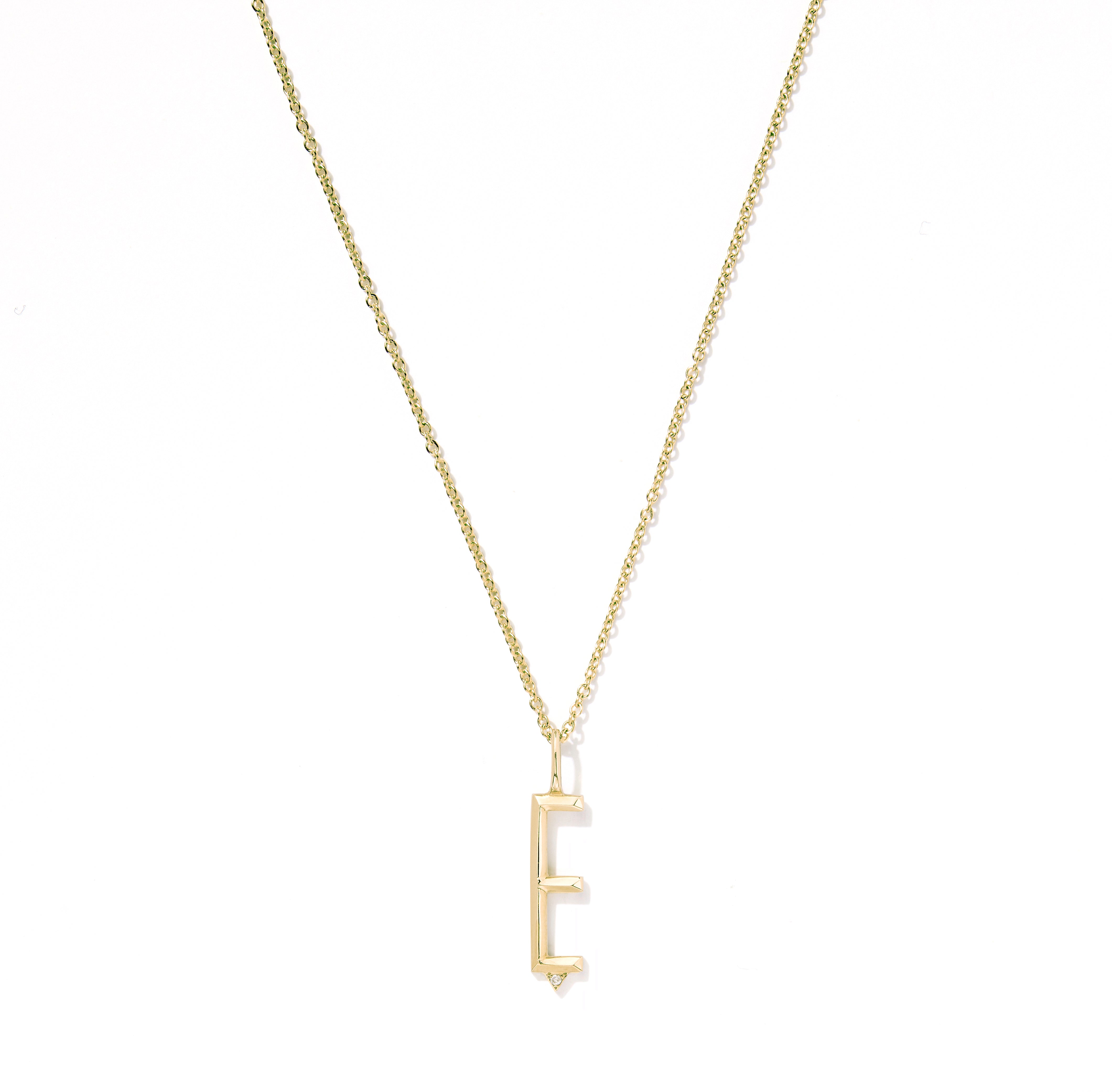 Beveled Initial Charm in 18K Yellow Gold with White Diamonds with Bevel Detail